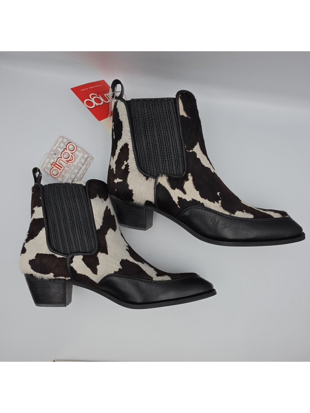 Dingo Cow Print Chelsea Boots Hair On Hide Womens 7M Western Ankle Booties NIB